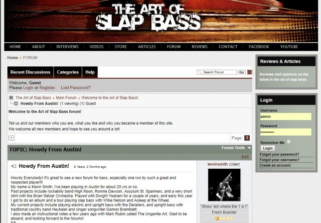 kevin smith from austin post on slap bass website